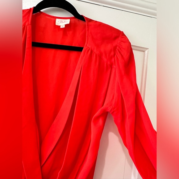 Parker red orange long sleeve SILK dress - Picture 8 of 12